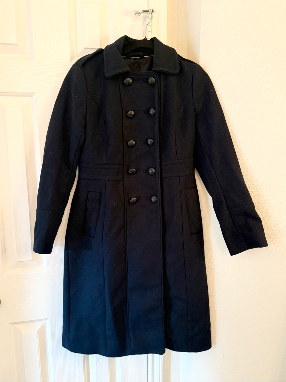 Women's Banana Republic Deep Navy Blue Wool Blend Military Style Coat